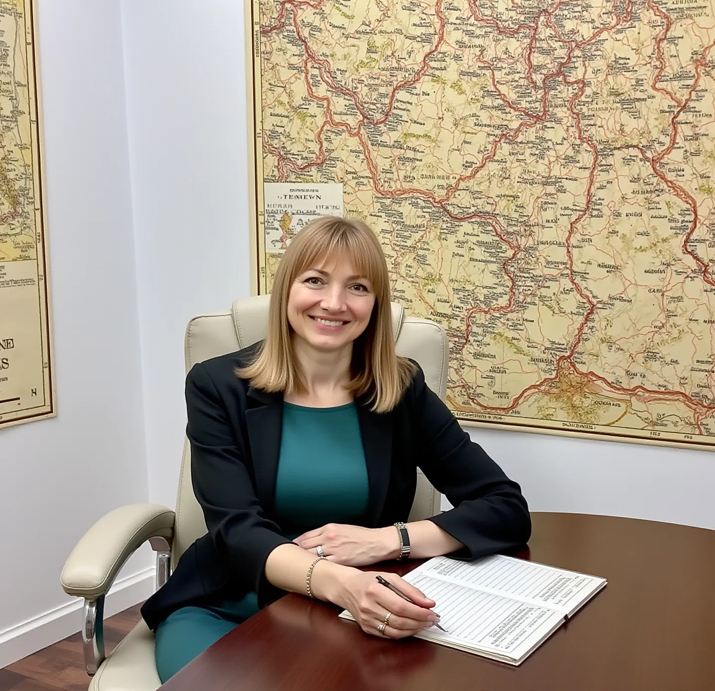 Iryna Sukhetska Teleyko, directora de Gestión de Documentación, en su despacho revisando documentos legales.